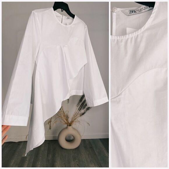 ZARA ASYMMETRIC POPLIN BLOUSE NWT - Picture 1 of 3